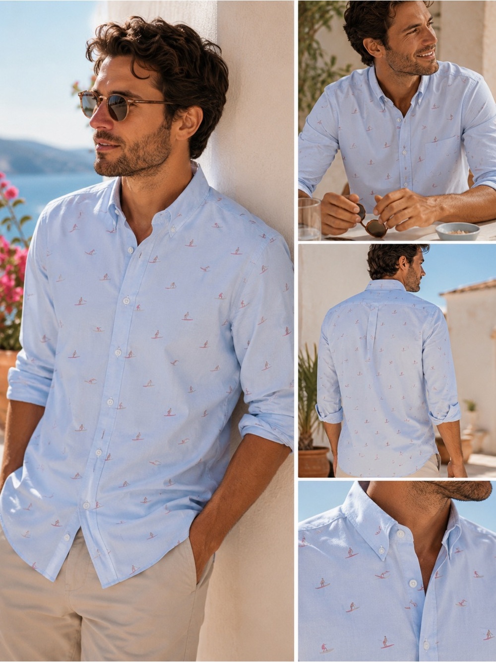 Bonobos Riviera Surf Print Button Down Shirt Blue Pink Cotton Large